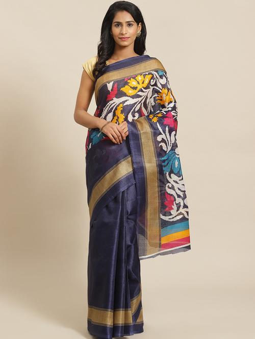 women's floral blue colored saree - 19627959 - Very Small Image - 1