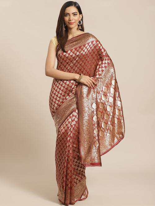 women's self design maroon colored saree with blouse - 19627996 - Very Small Image - 1
