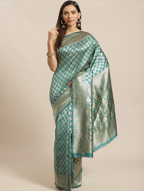 women's self design sea green colored saree with blouse - 19628009 - Very Small Image - 1