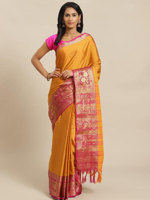 women's self design mustard colored saree - 19628038 - Very Small Image - 1