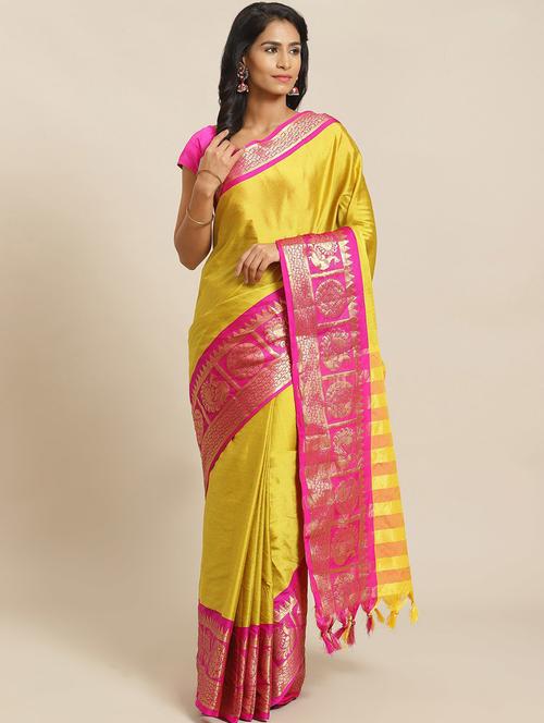 women's self design yellow colored saree with blouse - 19628079 - Very Small Image - 1