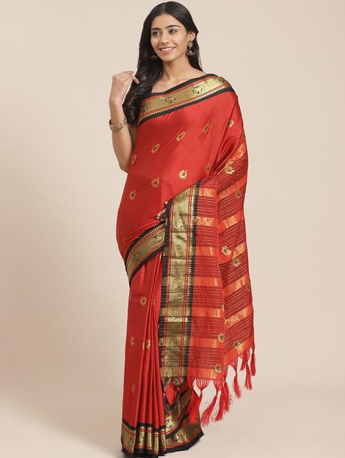 women's self design red colored saree with blouse - 19628105 - Very Small Image - 1