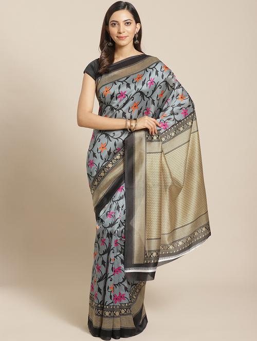 women's floral grey colored saree with blouse - 19628209 - Very Small Image - 1
