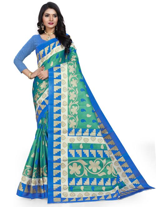 women's floral sea green colored saree with blouse - 19628374 - Very Small Image - 1