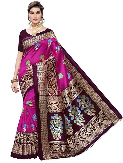 women's floral pink colored saree with blouse - 19628389 - Very Small Image - 1