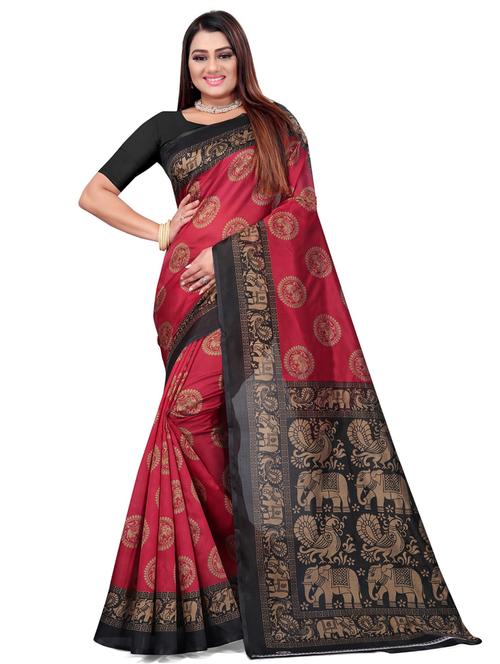 women's printed pink colored saree with blouse - 19628394 - Very Small Image - 1
