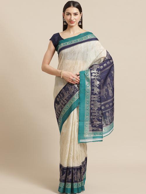 women's printed beige colored saree - 19628506 - Very Small Image - 1
