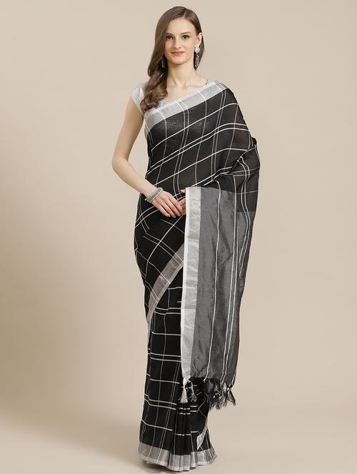 women's checks black colored saree - 19628520 - Very Small Image - 1