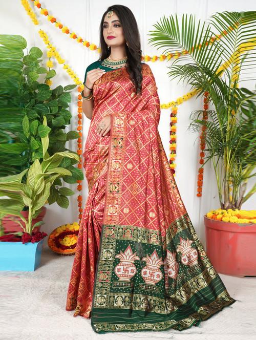 women's self design pink colored saree with blouse - 19628561 - Very Small Image - 1