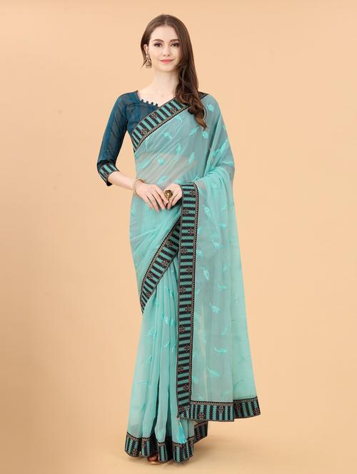 women's self design light blue colored saree with blouse - 19628579 - Very Small Image - 1