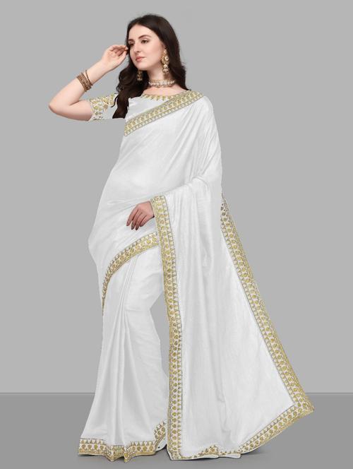 lace bordered embroidered saree with blouse - 19628661 - Very Small Image - 1