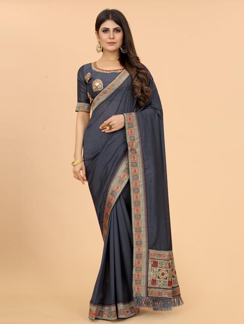 women's bordered royal blue colored saree - 19628678 - Very Small Image - 1