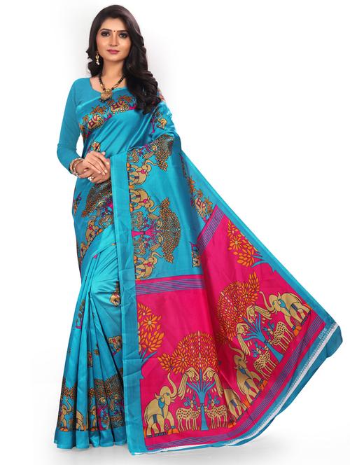 women's graphic aqua blue colored saree - 19628726 - Very Small Image - 1