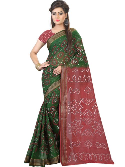 women's bandhani green colored saree with blouse - 19628855 - Very Small Image - 1