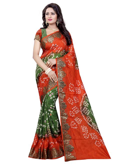 women's bandhani orange colored saree with blouse - 19628885 - Very Small Image - 1