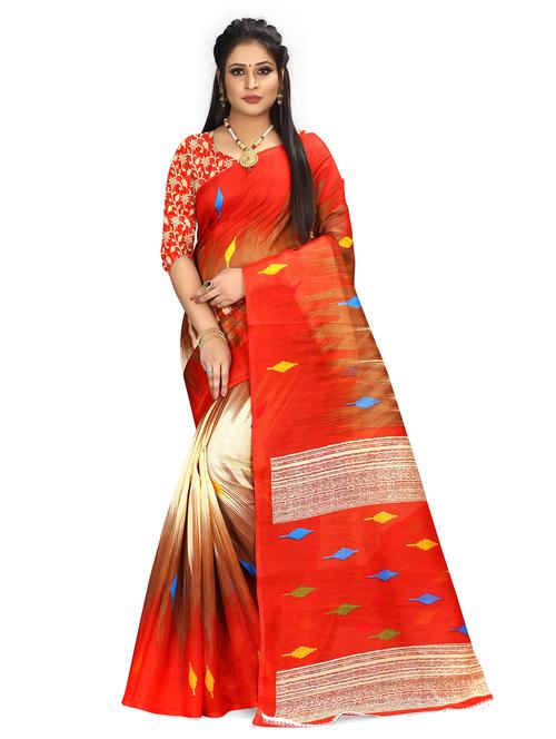 women's printed red colored saree with blouse - 19628890 - Very Small Image - 1