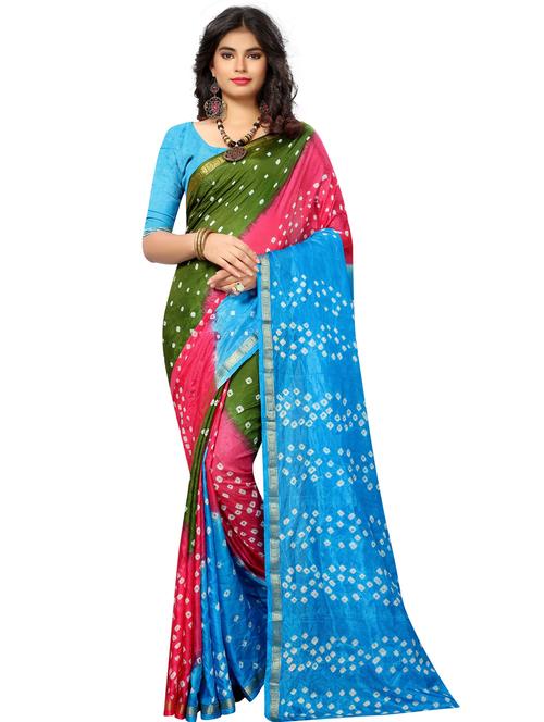 women's bandhani multi colored saree with blouse - 19628929 - Very Small Image - 1