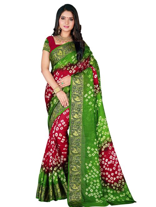 women's bandhani maroon colored saree with blouse - 19628977 - Very Small Image - 1