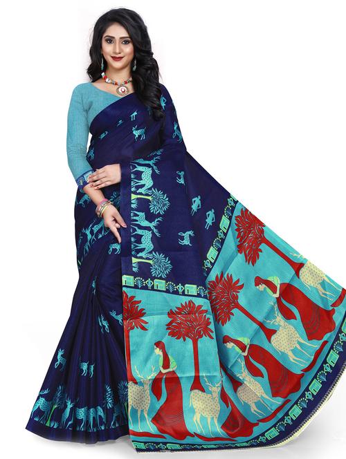 women's printed blue colored saree - 19628993 - Very Small Image - 1