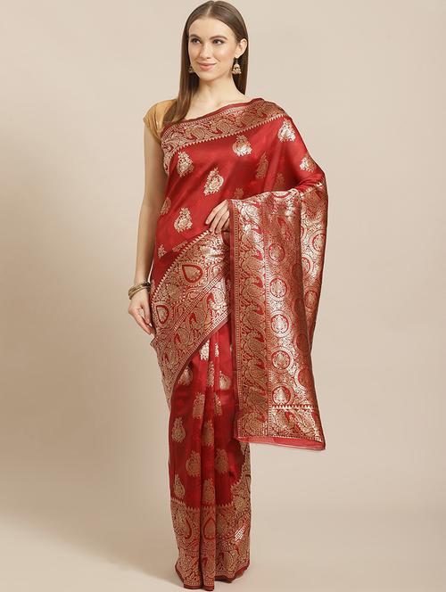 women's self design red colored saree with blouse - 19629022 - Very Small Image - 1
