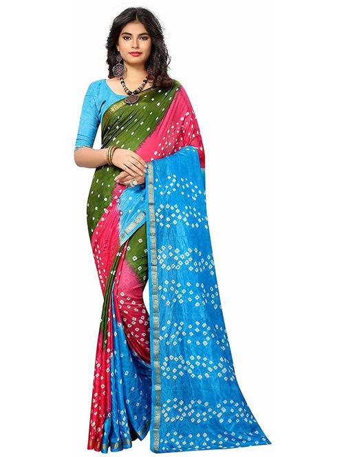 women's bandhani multi colored saree with blouse - 19629025 - Very Small Image - 1