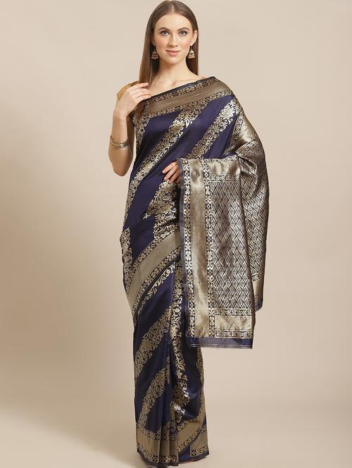 women's floral blue colored saree with blouse - 19629123 - Very Small Image - 1