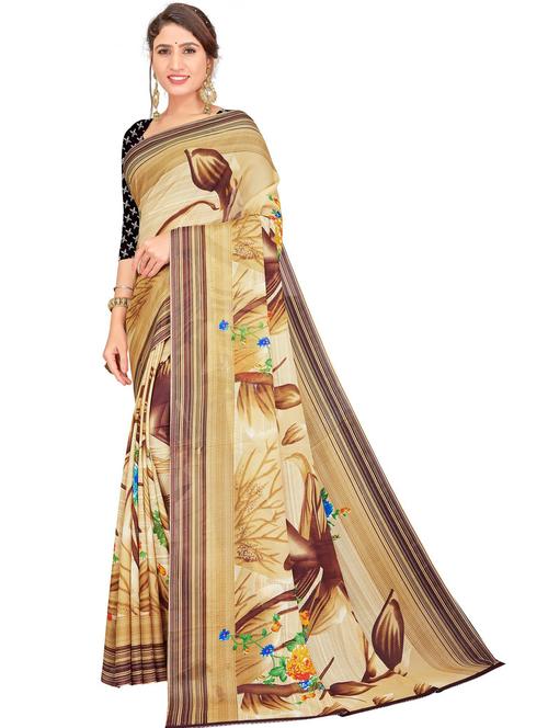 women's printed beige colored saree - 19629200 - Very Small Image - 1