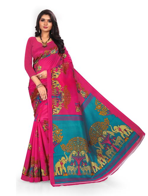 women's printed pink colored saree with blouse - 19629261 - Very Small Image - 1