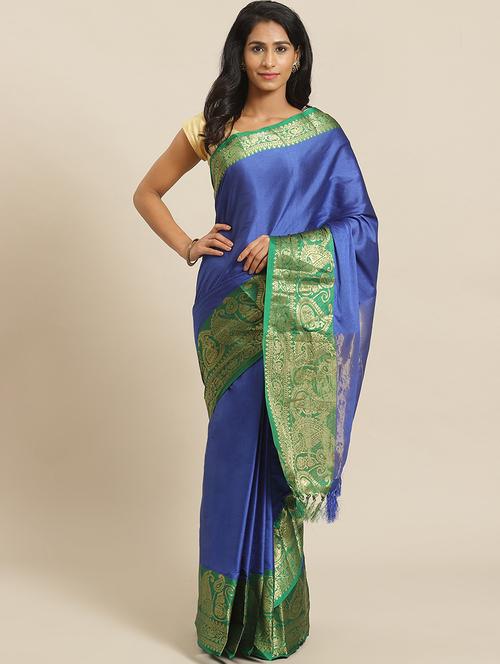 women's bordered navy blue colored saree - 19629311 - Very Small Image - 1
