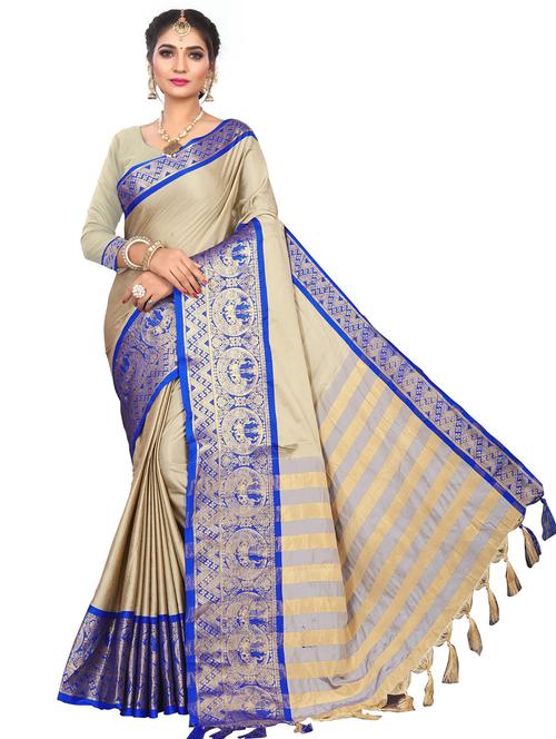 women's self design beige colored saree with blouse - 19629409 - Very Small Image - 1