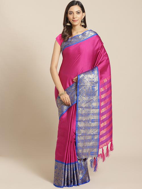 women's self design pink colored saree with blouse - 19629410 - Very Small Image - 1