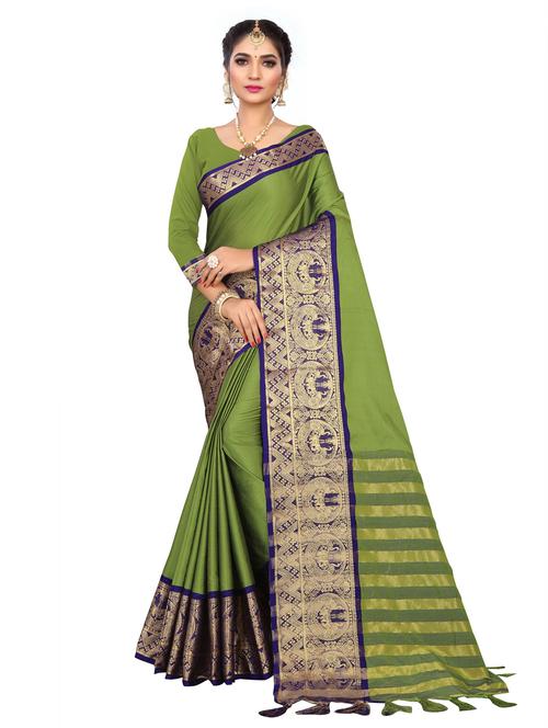 women's bordered green colored saree with blouse - 19629508 - Very Small Image - 1