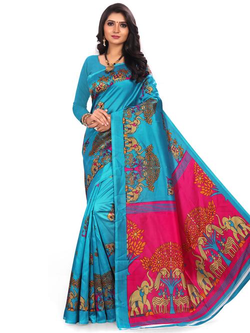 women's self design blue colored saree with blouse - 19629626 - Very Small Image - 1