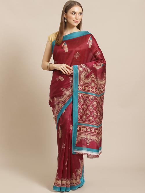 women's self design maroon colored saree with blouse - 19629777 - Very Small Image - 1