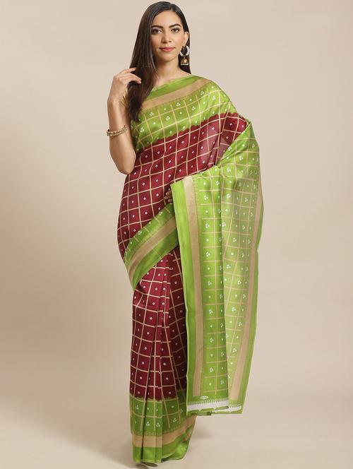 women's checks maroon colored saree with blouse - 19629805 - Very Small Image - 1