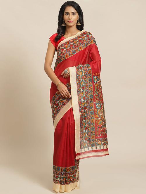 red printed saree with blouse - 19629881 - Very Small Image - 1
