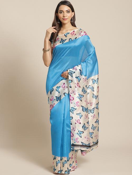 women's quirky blue colored saree - 19629957 - Very Small Image - 1