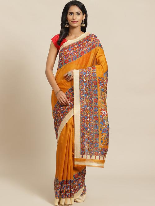 women's animal print yellow colored saree with blouse - 19629962 - Very Small Image - 1