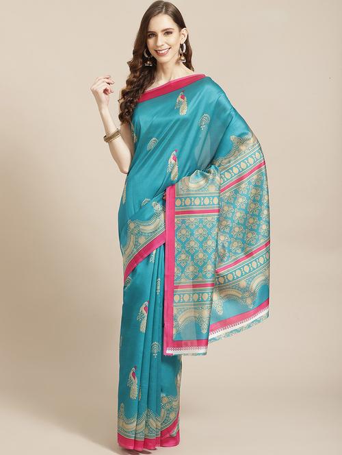 light blue printed saree with blouse - 19629988 - Very Small Image - 1