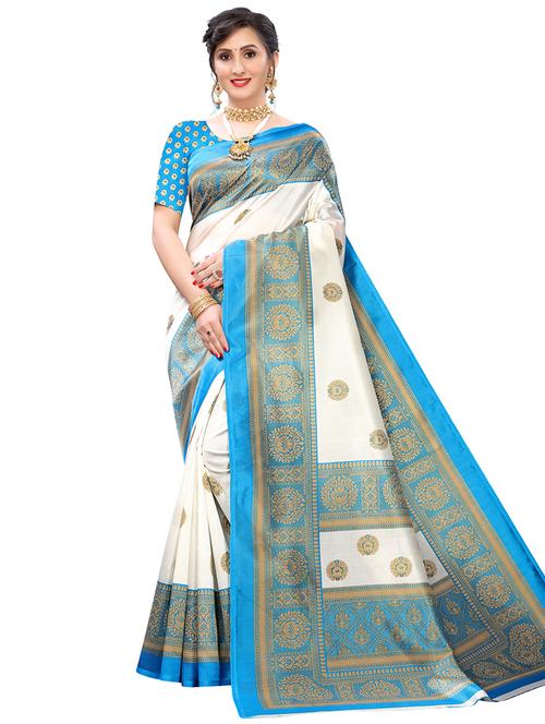 women's self design blue colored saree with blouse - 19630118 - Very Small Image - 1