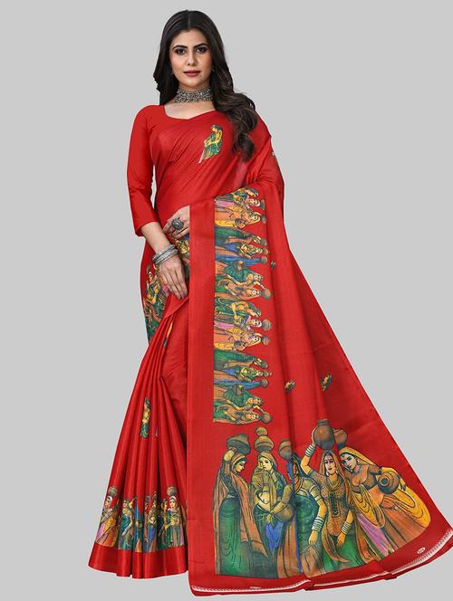 women's printed red colored saree with blouse - 19630221 - Very Small Image - 1