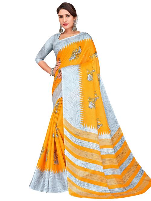 women's printed orange colored saree - 19630225 - Very Small Image - 1