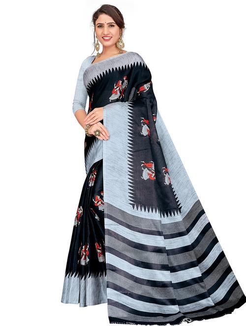 women's printed black colored saree with blouse - 19630227 - Very Small Image - 1