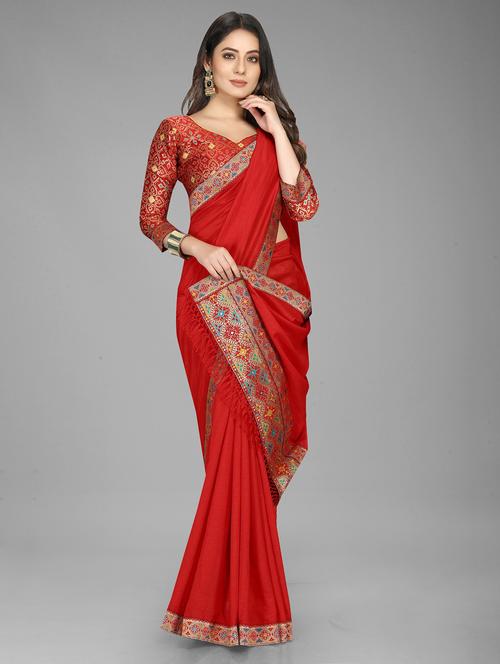 printed bordered saree with blouse - 19630689 - Very Small Image - 1