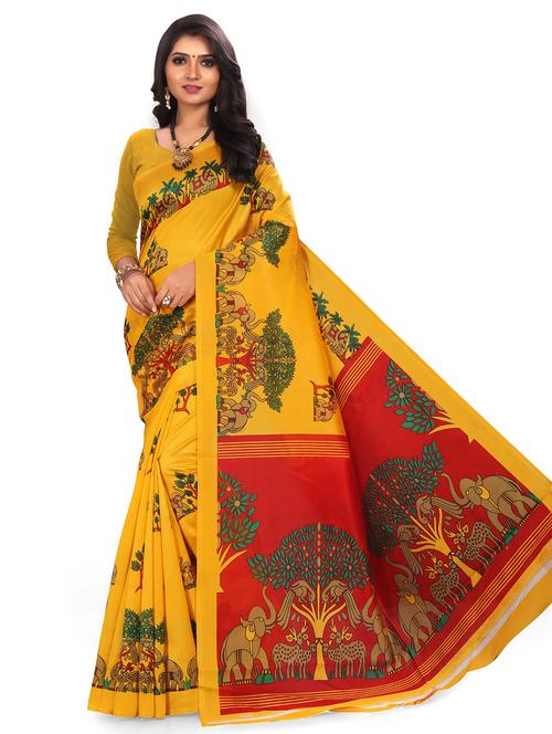 women's printed yellow colored saree with blouse - 19630862 - Very Small Image - 1