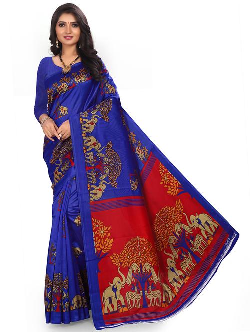 women's printed blue colored saree with blouse - 19630880 - Very Small Image - 1