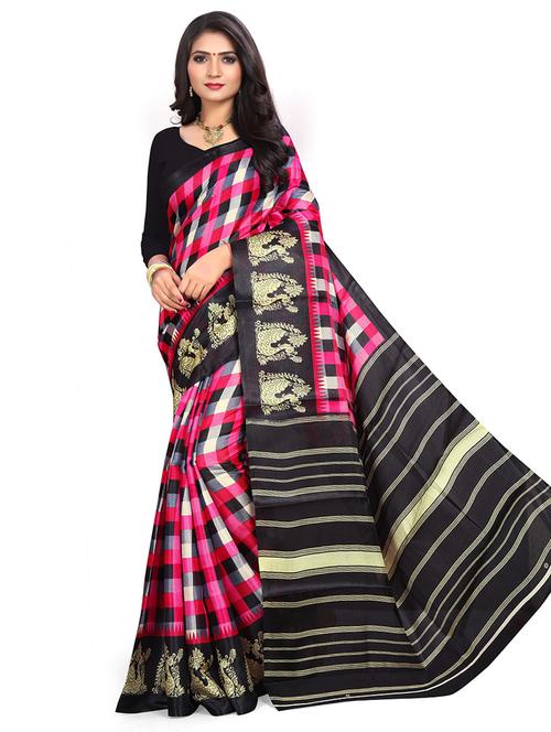 women's checks pink colored saree - 19630931 - Very Small Image - 1