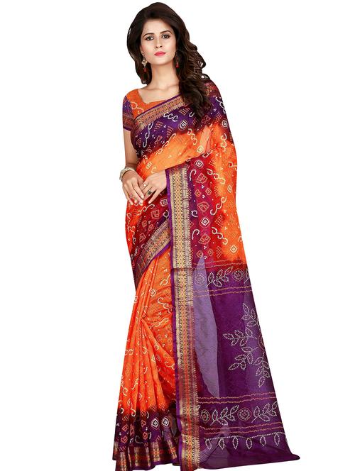 women's bandhani multi colored saree with blouse - 19631143 - Very Small Image - 1