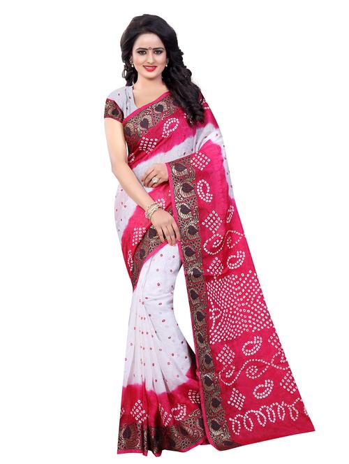 women's bandhani white colored saree with blouse - 19631144 - Very Small Image - 1