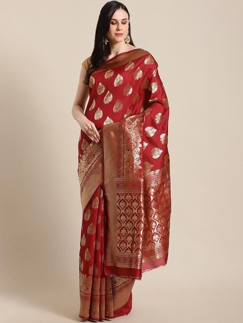 women's floral red colored saree with blouse - 19631173 - Very Small Image - 1
